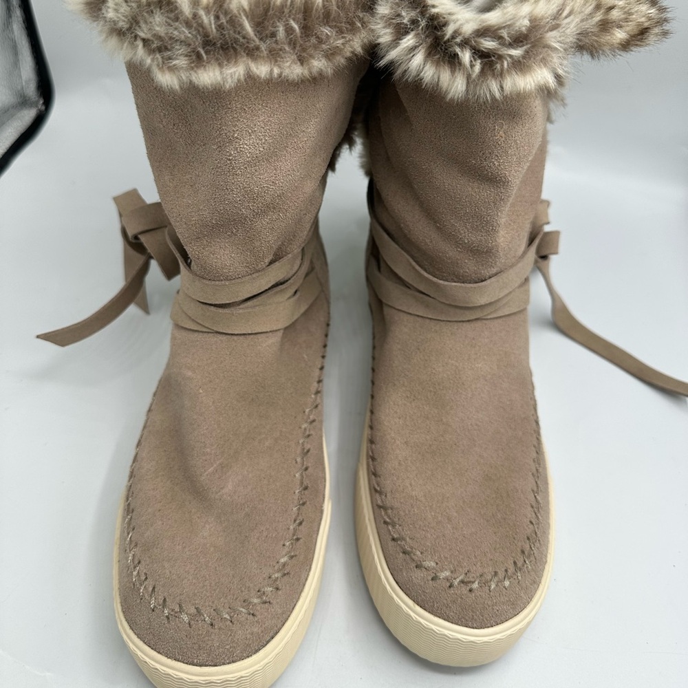 TOMS Vista Desert Taupe Suede Faux Fur Mid Calf Boot Women’s Size 7.5